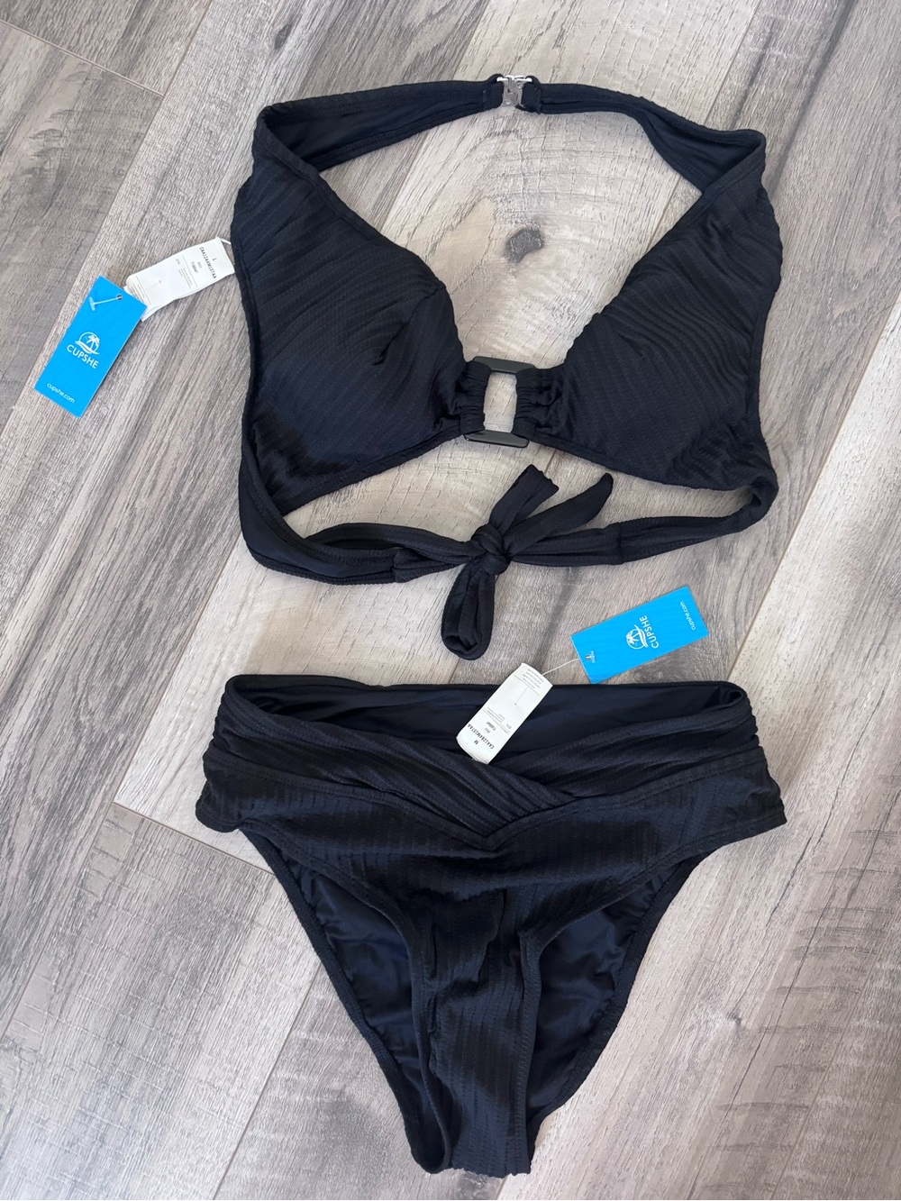 🖤 Cupshe Black Ribbed Bikini Set